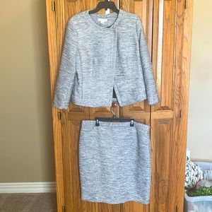 Liz Claiborne suit jacket and skirt,black/white with silver accent threading.